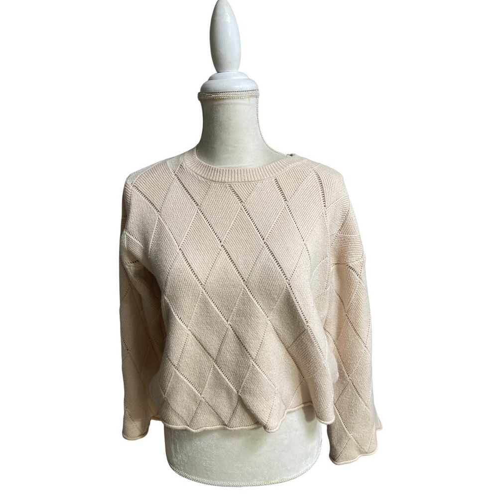 Poem & Thread Women Sweater Knit Diamond Bell Sleeve‎ Crew Neck Top M Boho Lagen